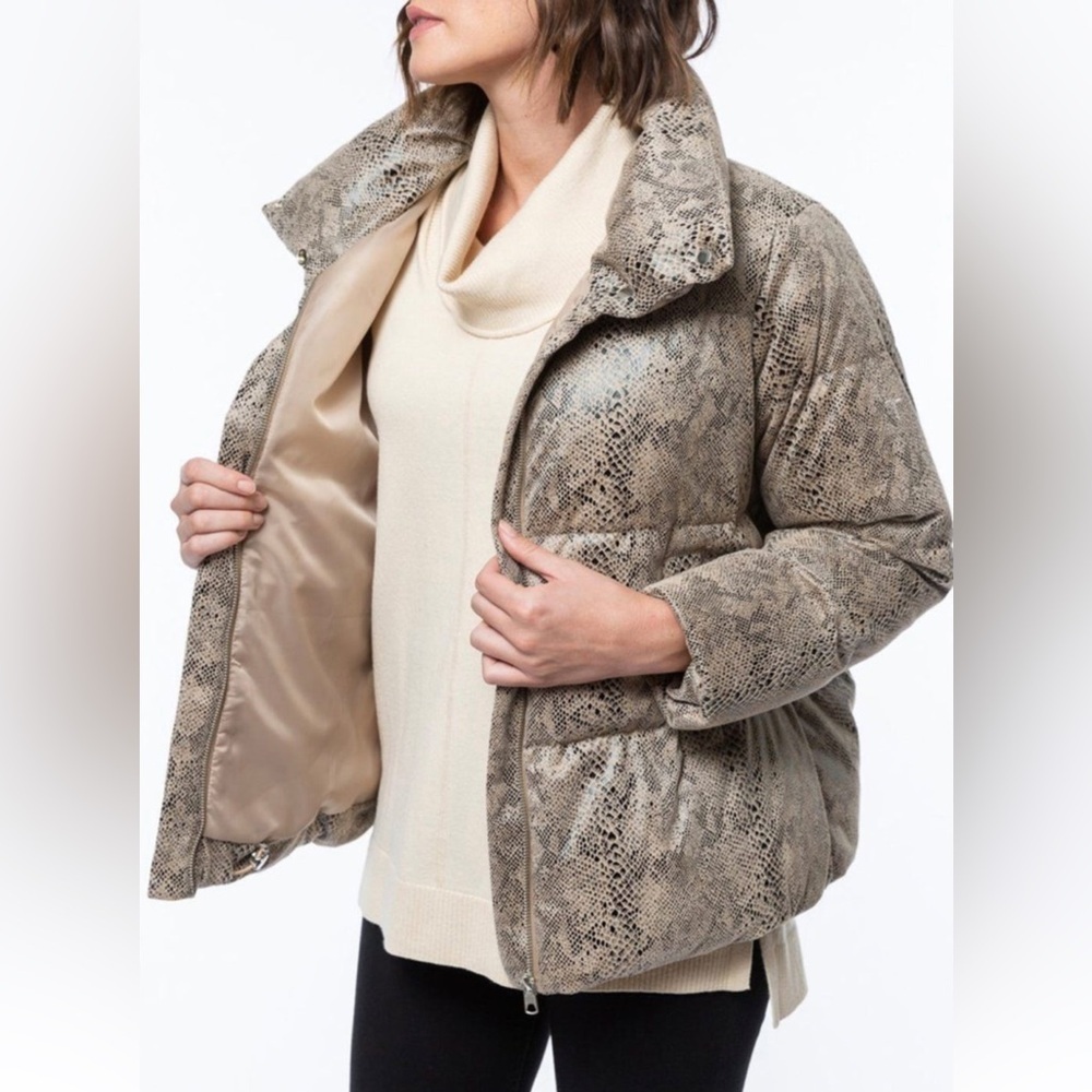 Tyler Boe Python Puffer Bomber Jacket Full Zip Wi… - image 1